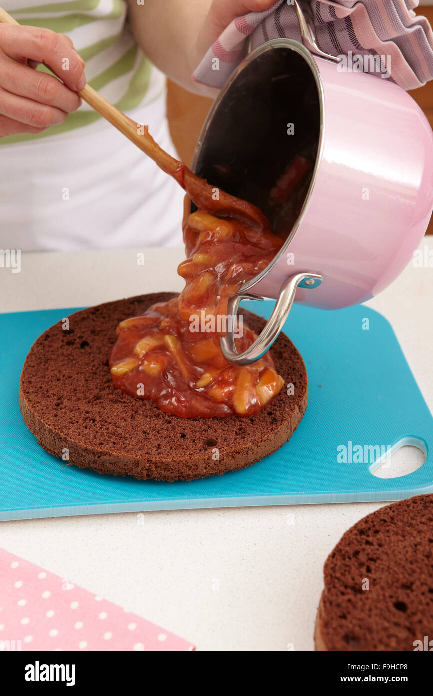 Gateau Au Chocolat A La Rhubarbe Etapes Photo Stock Alamy