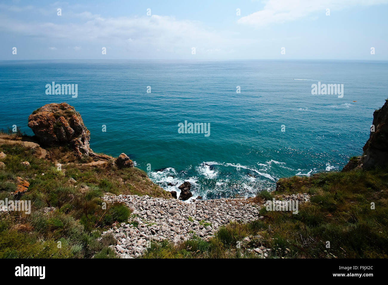 La côte escarpée du cap Kaliakra, été, Bulgarie, Mer Noire Banque D'Images