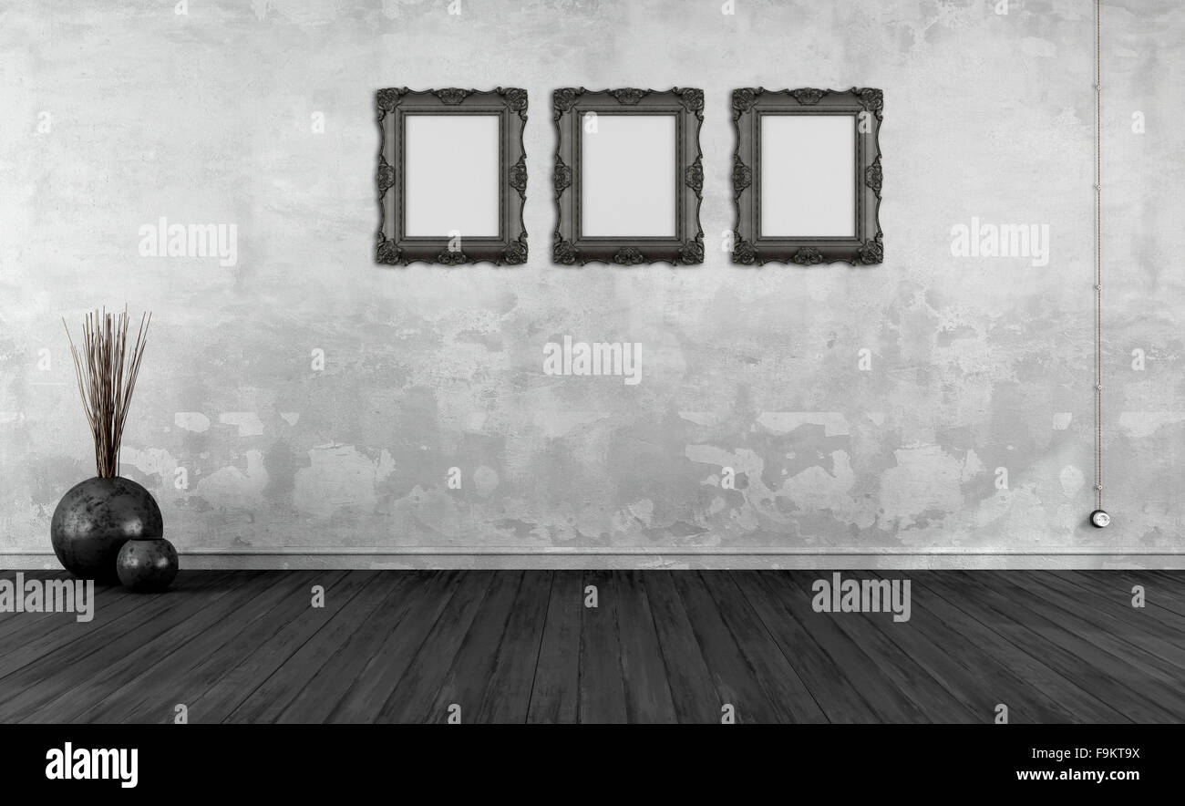 Grunge noir et blanc intérieur en style classique avec cadre blanc sur le mur - le rendu 3D Banque D'Images