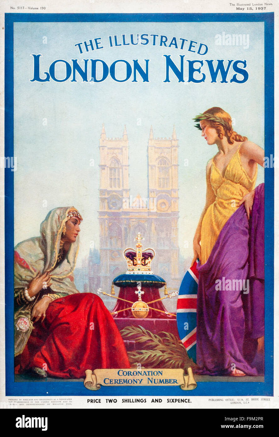 L'Illustrated London News Magazine pour mai 1937. Édition spéciale marquant le couronnement du roi George VI, avec une couverture illustrée avec des figures féminines représentant Britannia et de l'Inde Banque D'Images