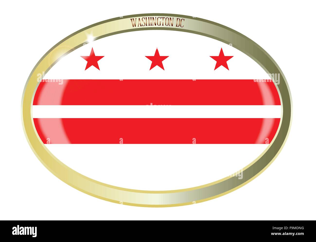 Bouton métal ovale avec le drapeau de Washington DC isolé sur fond blanc Illustration de Vecteur