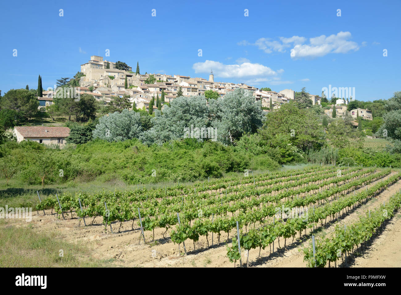 Vignobles ci-dessous le village perché d'Ansouis dans le Luberon Vaucluse provence france Banque D'Images