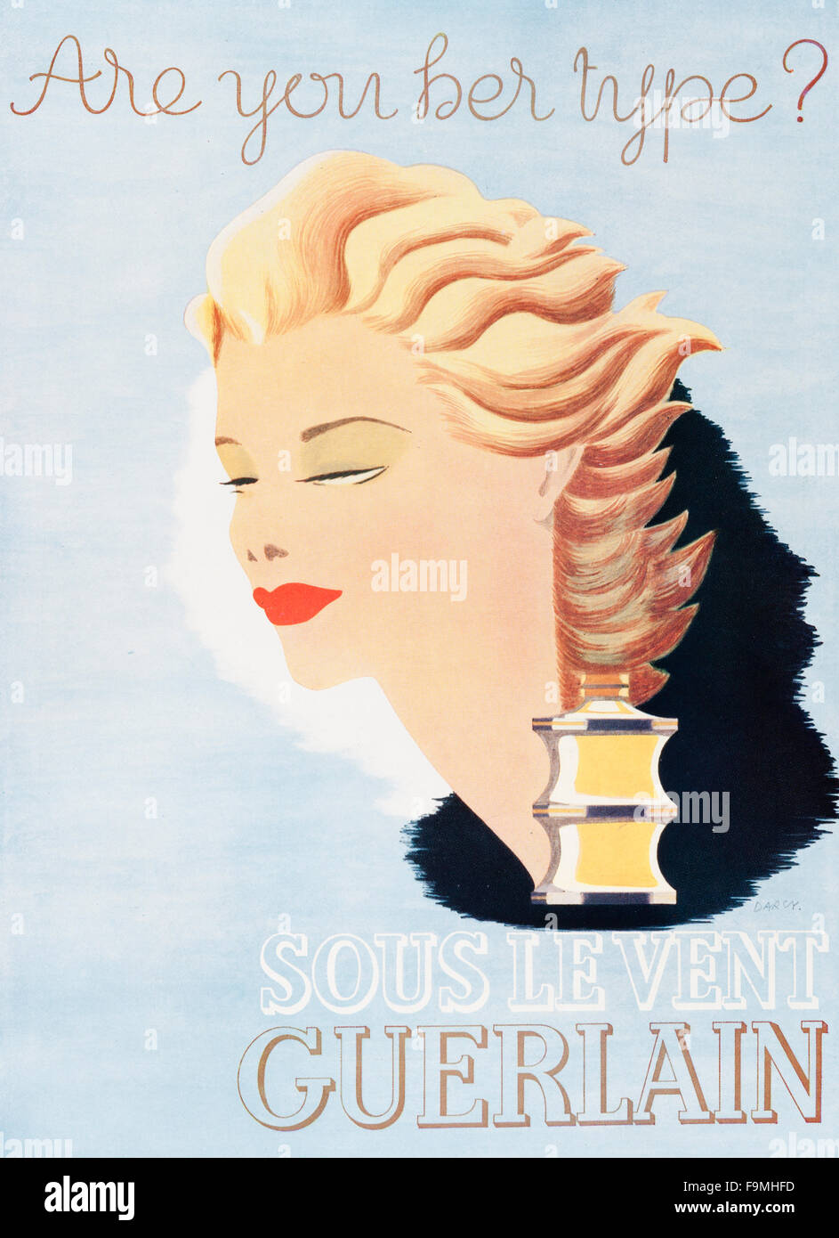 Avant-guerre (1936) une publicité pour le magazine 'Sous le Vent', un parfum  par le parfum français maison de Guerlain. La société a été fondée en 1828  et est maintenant administré par le