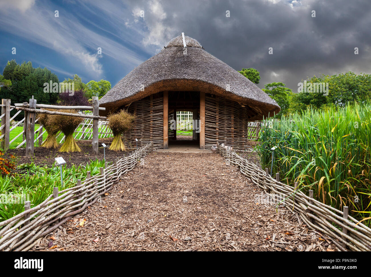 Replica 11ème siècle maison Viking dans le National Botanic Gardens de Dublin, Irlande Glasnevin. Banque D'Images