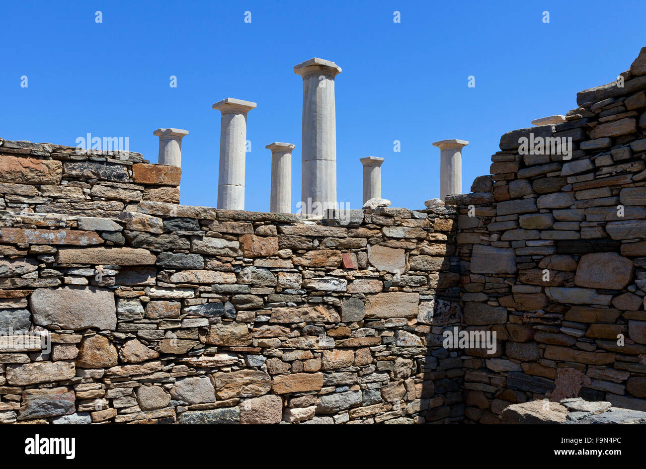 Site archéologique sur l'île de Délos, près de Mykonos Banque D'Images