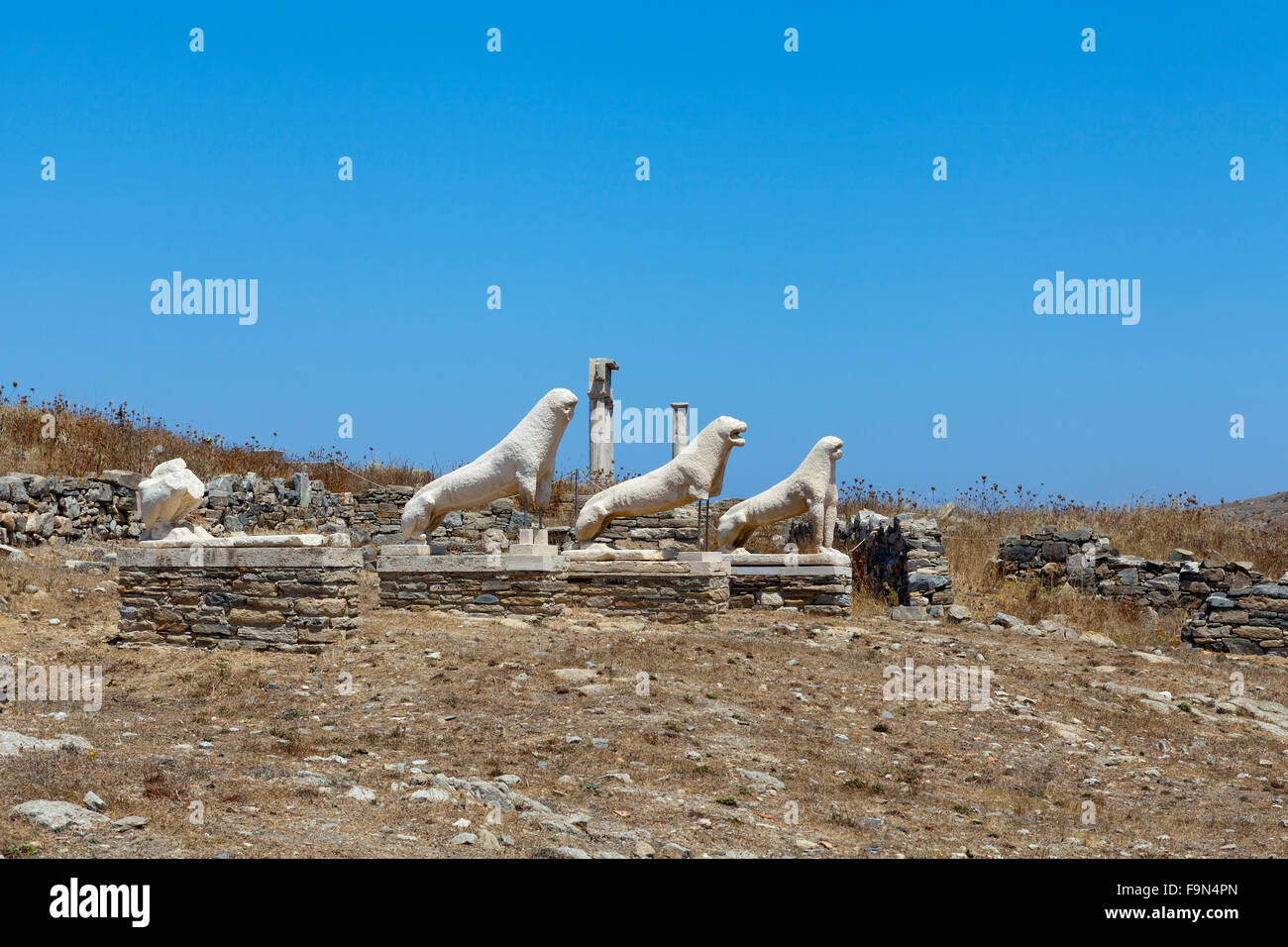 Site archéologique sur l'île de Délos, près de Mykonos Banque D'Images