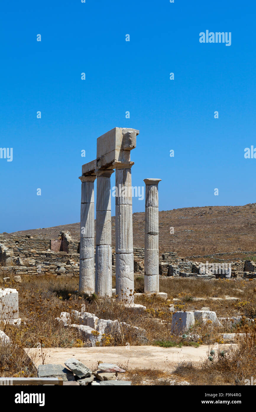 Site archéologique sur l'île de Délos, près de Mykonos Banque D'Images