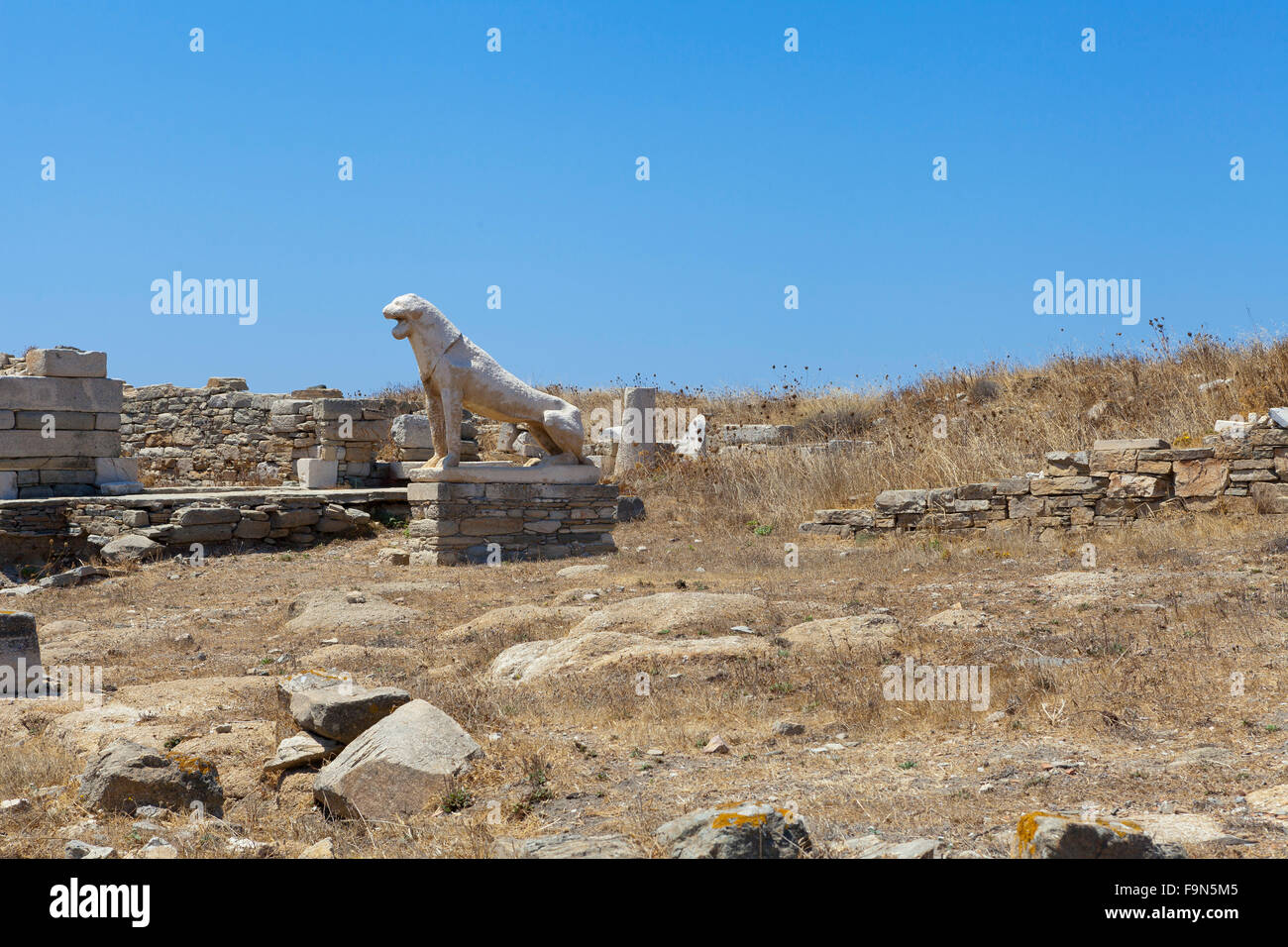 Site archéologique sur l'île de Délos, près de Mykonos Banque D'Images