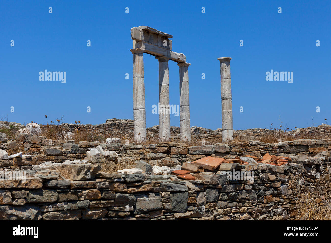 Site archéologique sur l'île de Délos, près de Mykonos Banque D'Images