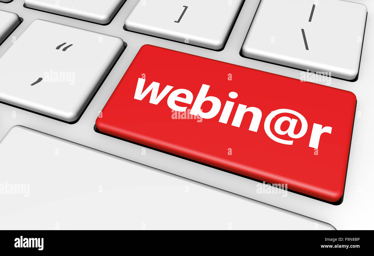 E-learning formation en ligne et de l'atelier concept avec webinar signe et word sur un ordinateur rouge pour le web et les affaires en ligne. Banque D'Images