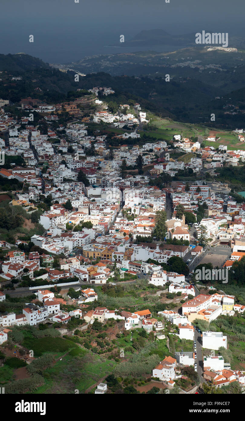 Gran Canaria, vue aérienne de la ville historique de Teror Cruz de Hoya Alta Banque D'Images