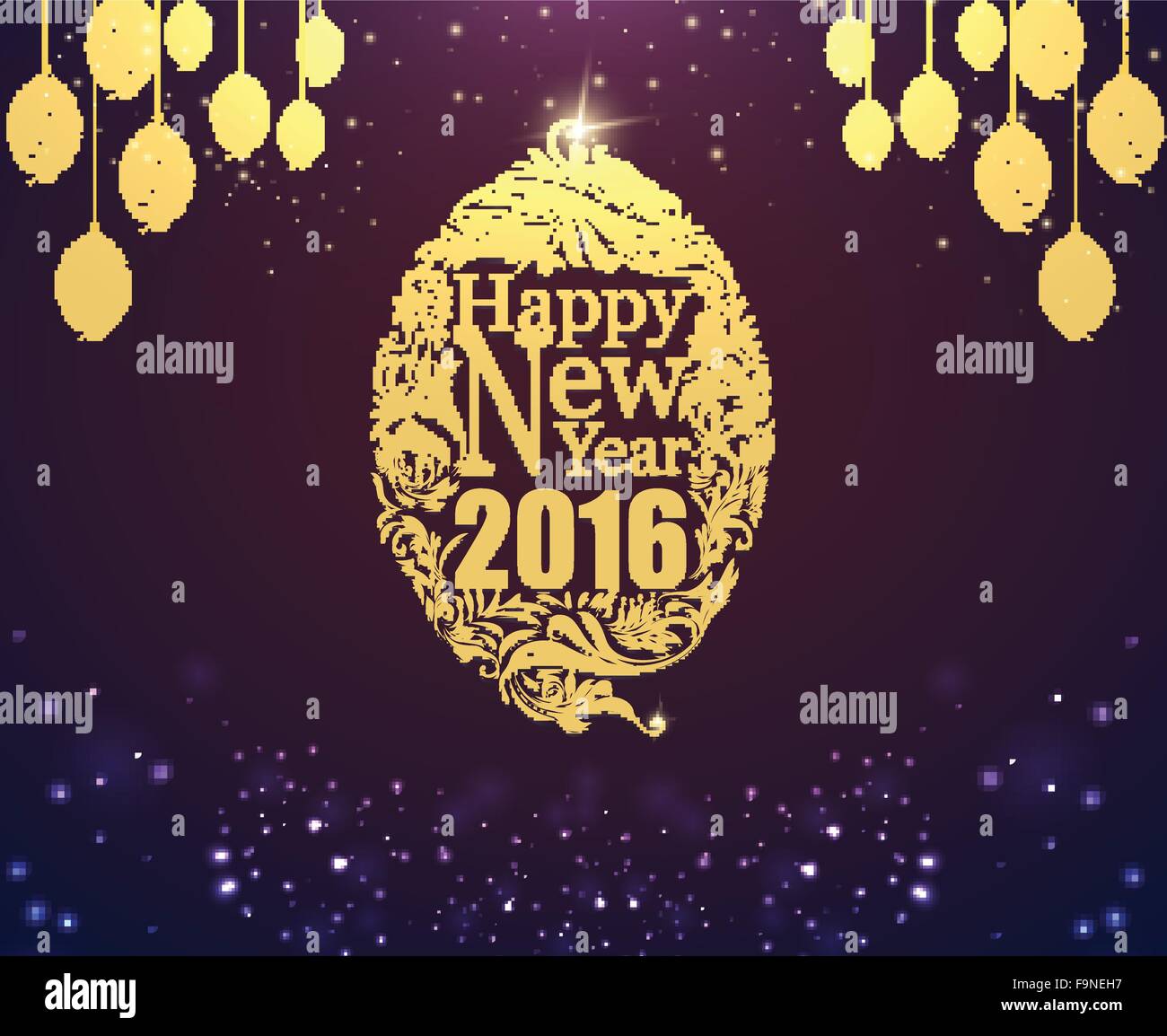 Bonne année et gold ball purple background classique Illustration de Vecteur
