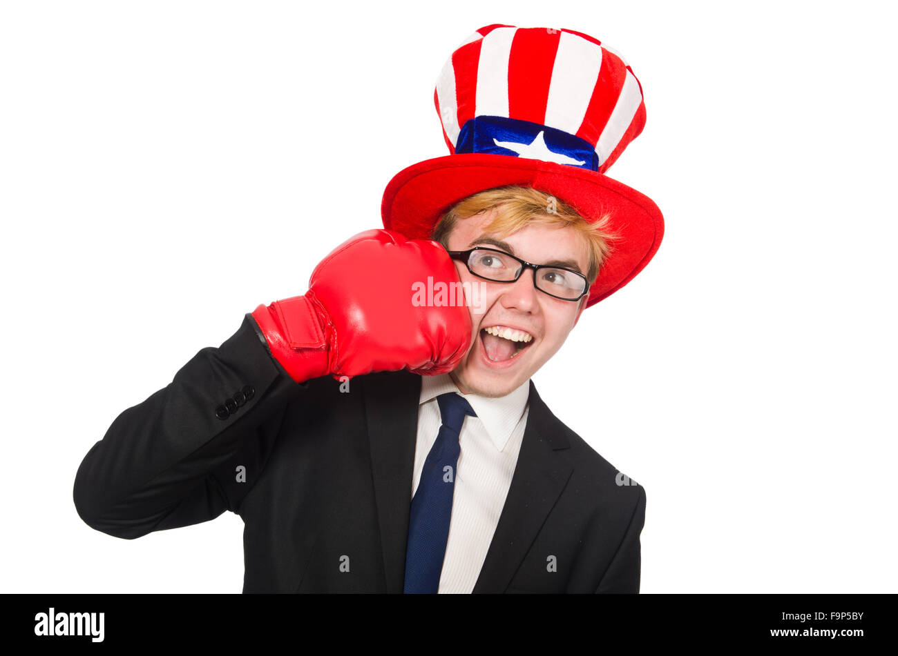 Man wearing hat avec symboles américains Banque D'Images