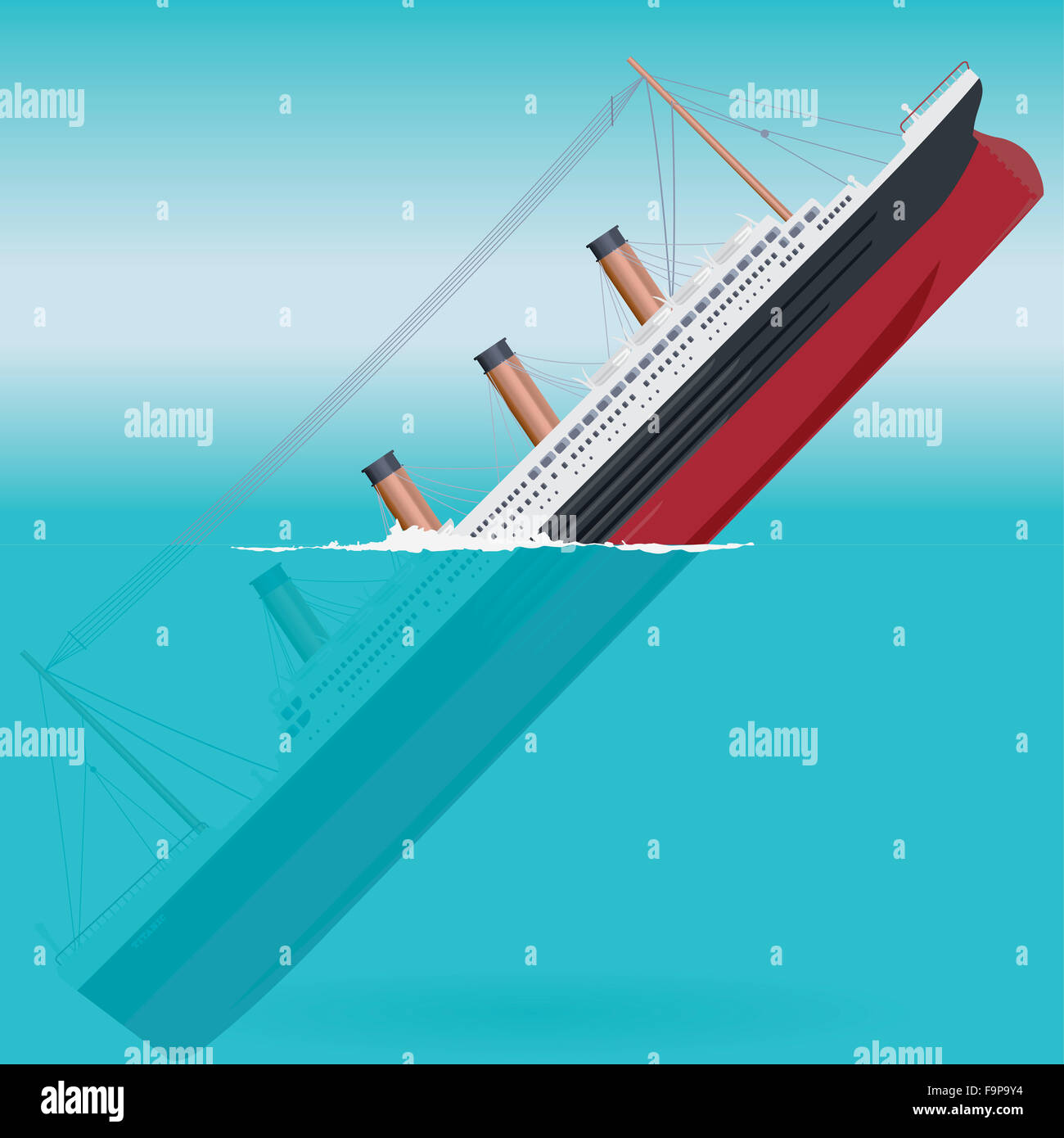 Naufrage du Titanic - Grand navire bateau colossal légendaire symbole monumental grand navire aplatir l'icône illustration vecteur principal isolé Banque D'Images