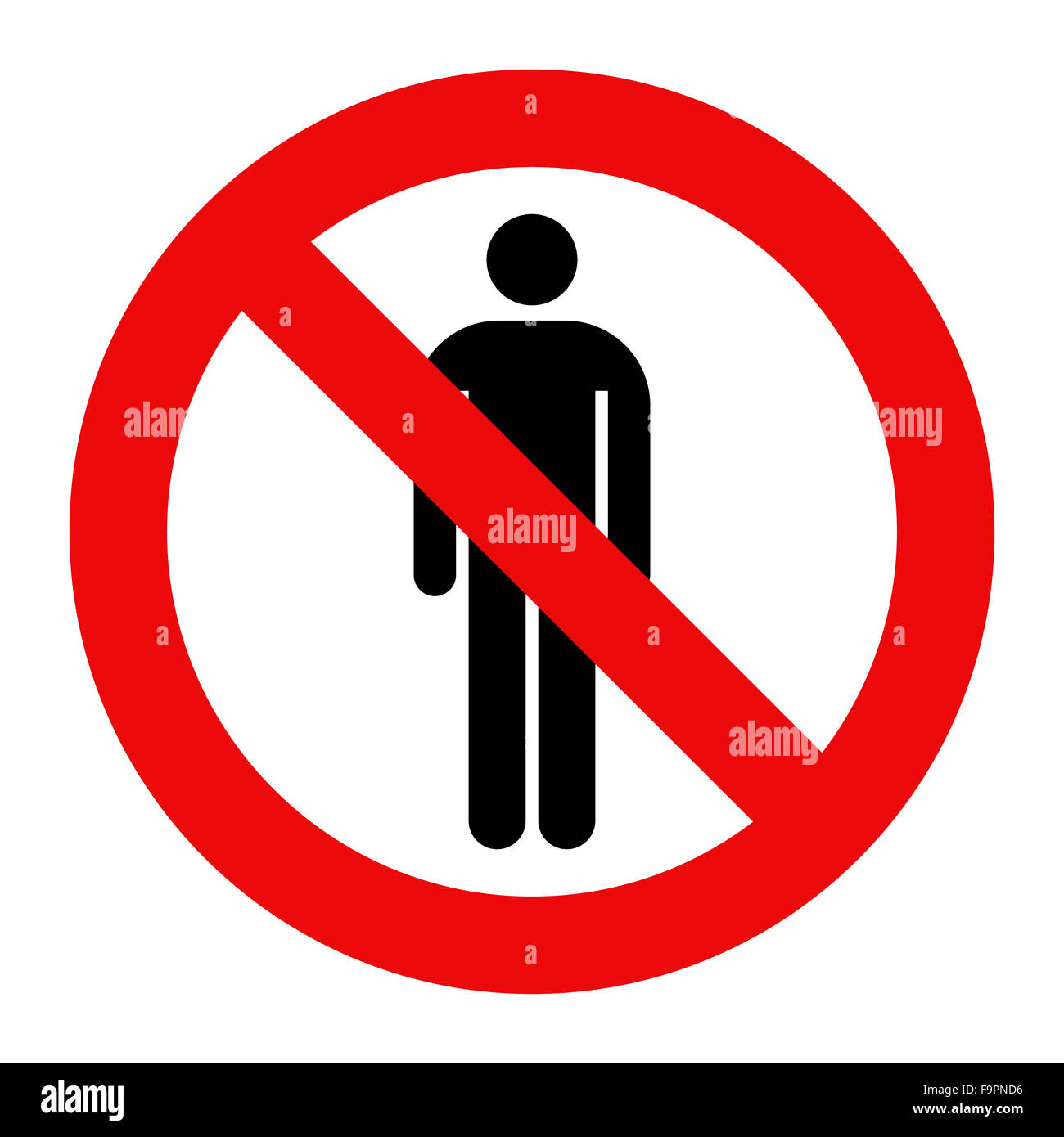 Pas de personnes autorisées. Aucun homme signe isolé sur fond blanc Banque D'Images Pas de personnes autorisées. Aucun homme signe isolé sur fond blanc Banque D'Images