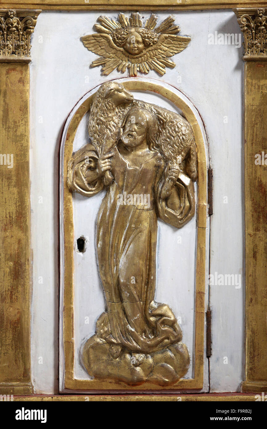 L'inscription de l'Agneau de Dieu sur un tabernacle. Banque D'Images