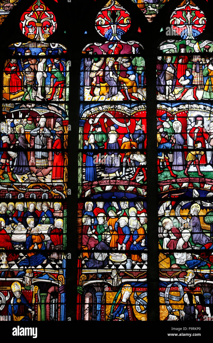 L'église Sainte Madeleine de Troyes. Vitrail. La Passion du Christ. 1490. Banque D'Images