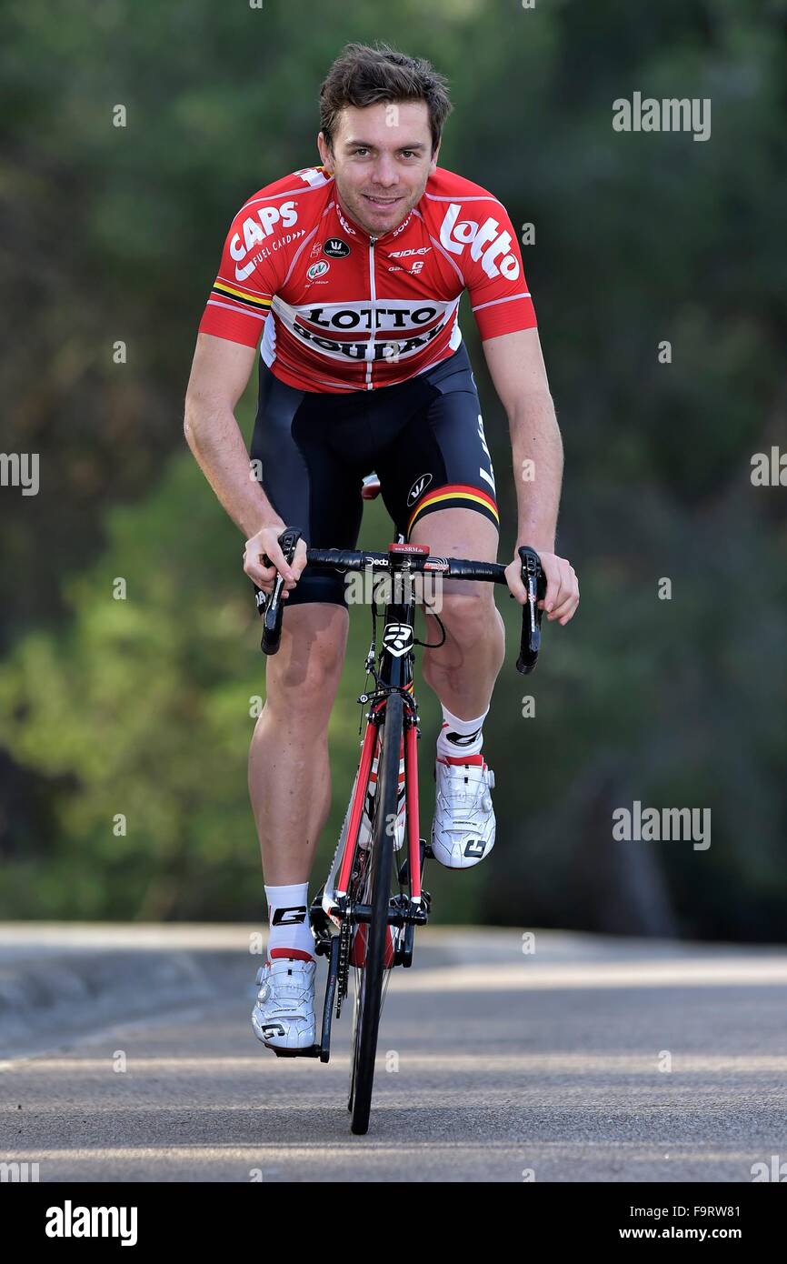 Palma de Mallorca, Espagne. 25Th Dec 2015. La formation de l'équipe cycliste Lotto 2015-2016 en Espagne. Kris Boeckmans (Équipe Lotto Soudal) Credit : Action Plus Sport Images/Alamy Live News Banque D'Images