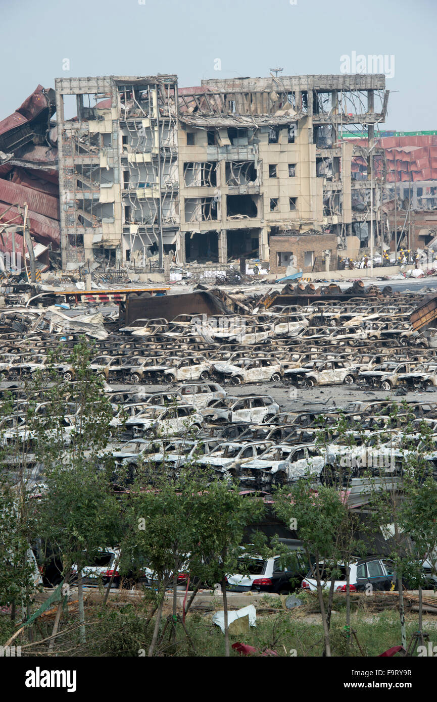 Après l'Explosion de Tianjin, blast site. Photo Jayne Russell 17 août 2015 17.08.15 Banque D'Images