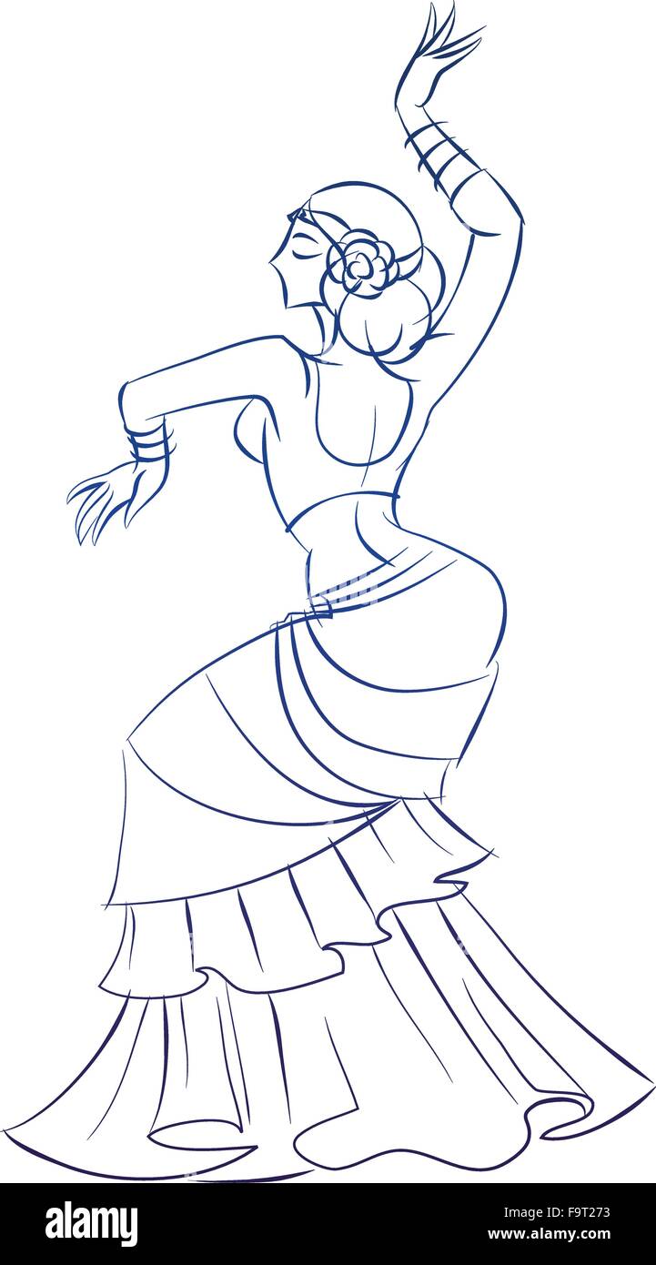 Danseuse du Ventre figure croquis dessin au geste. Illustration de Vecteur