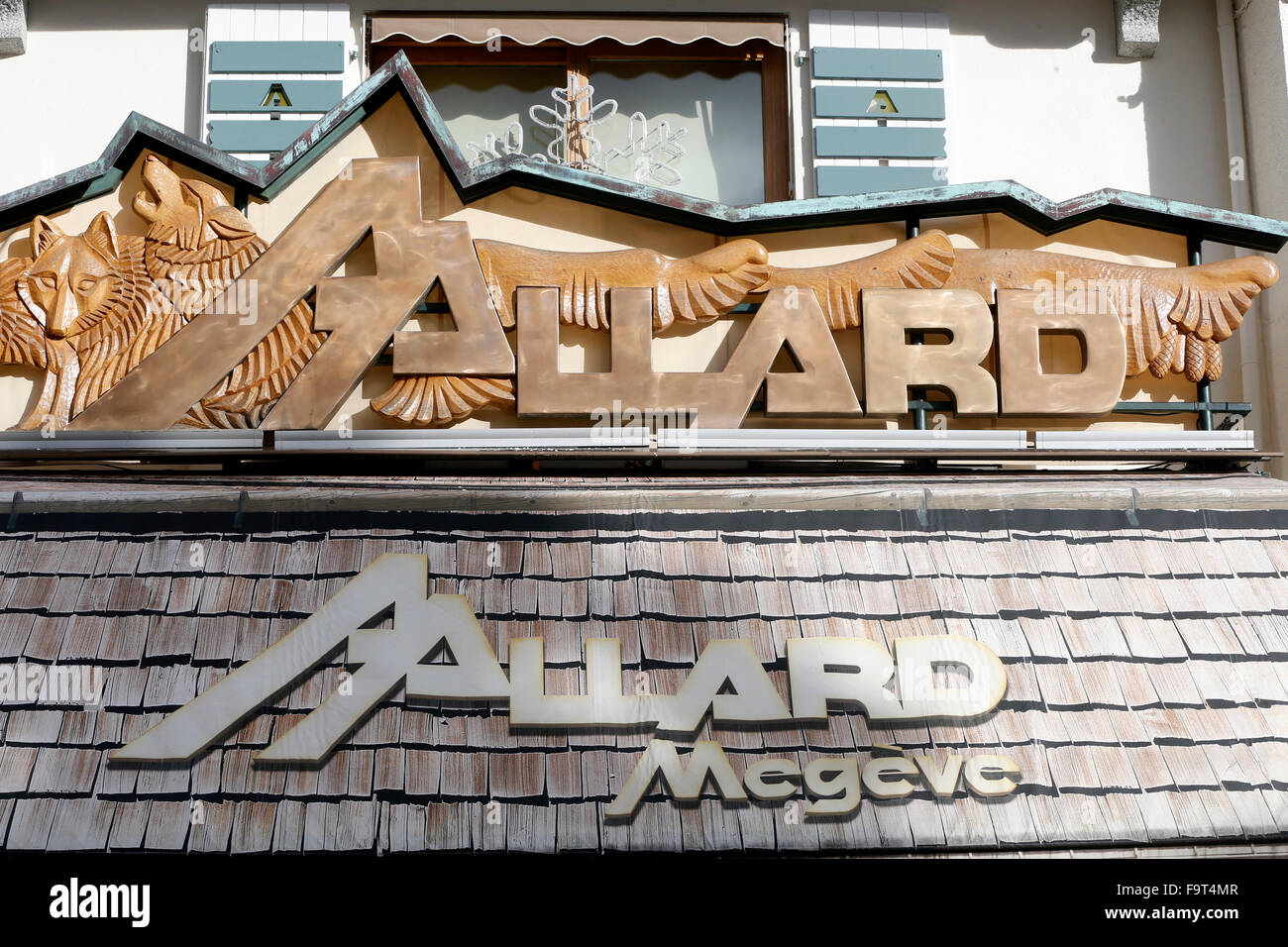 Nom de marque sur un Megeve chambre. Banque D'Images