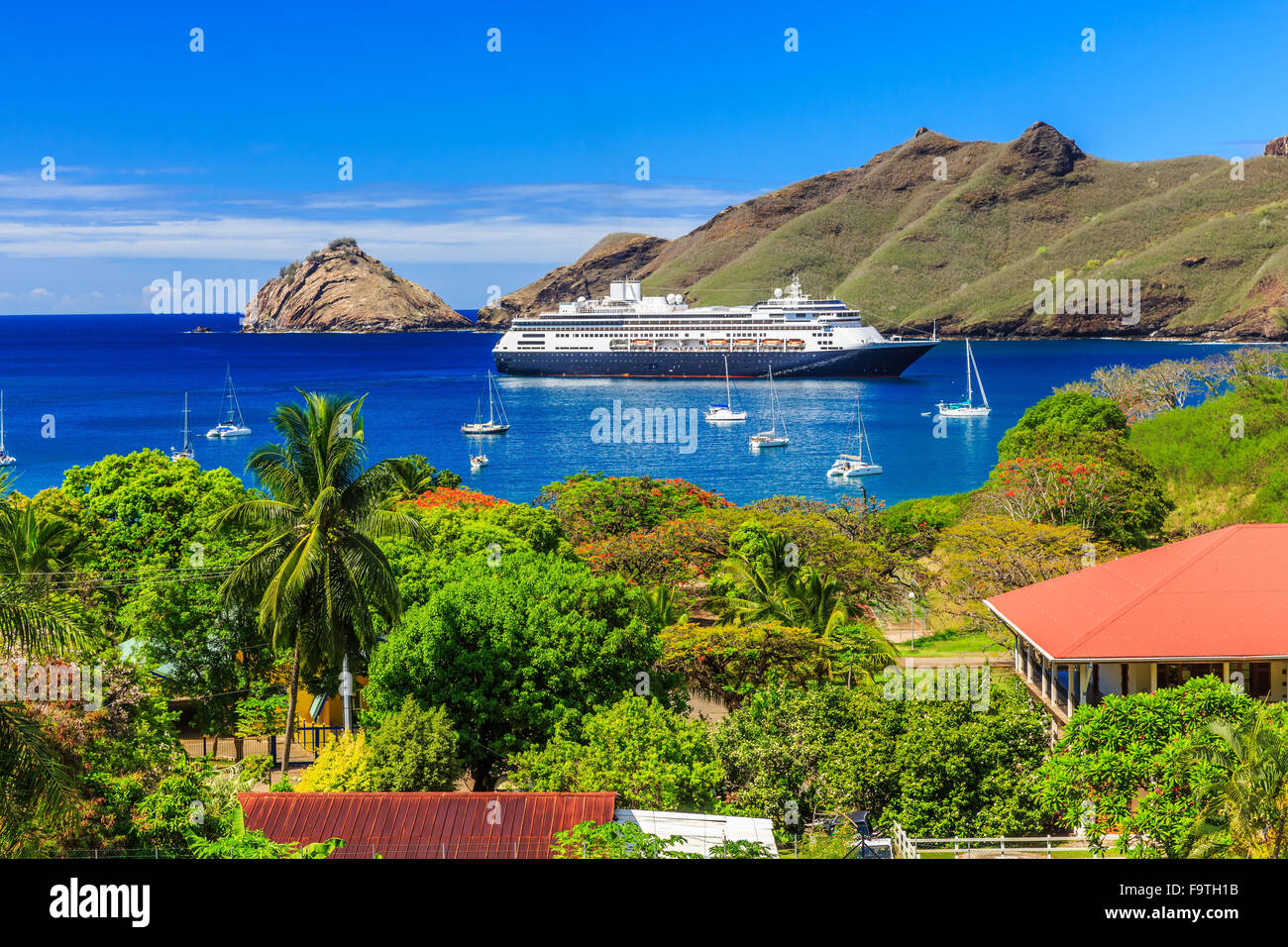 Nuku Hiva, Marquises. Baie de Nuku Hiva. Banque D'Images