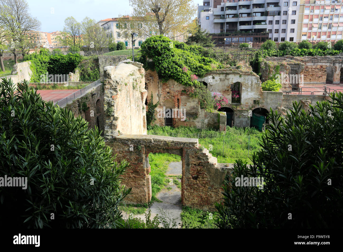 Les murs fortifiés de la Nouvelle forteresse, port de Livourne, Livourne, Toscane, Italie Ville, Banque D'Images