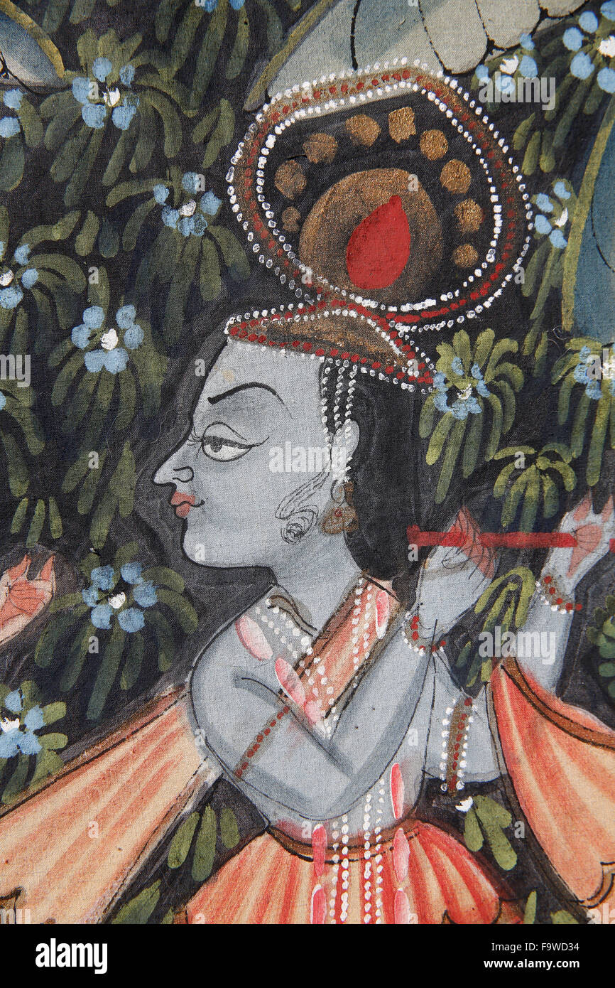 La peinture sur soie. Krishna. Banque D'Images