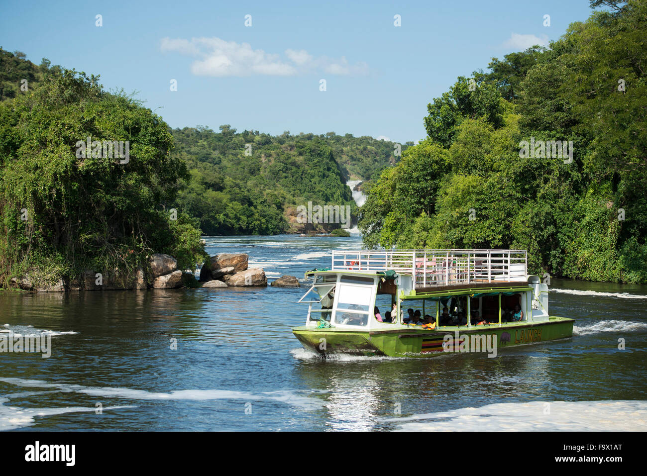 Voyage en bateau sur le Nil Victoria, Murchison Falls National Park, de l'Ouganda Banque D'Images
