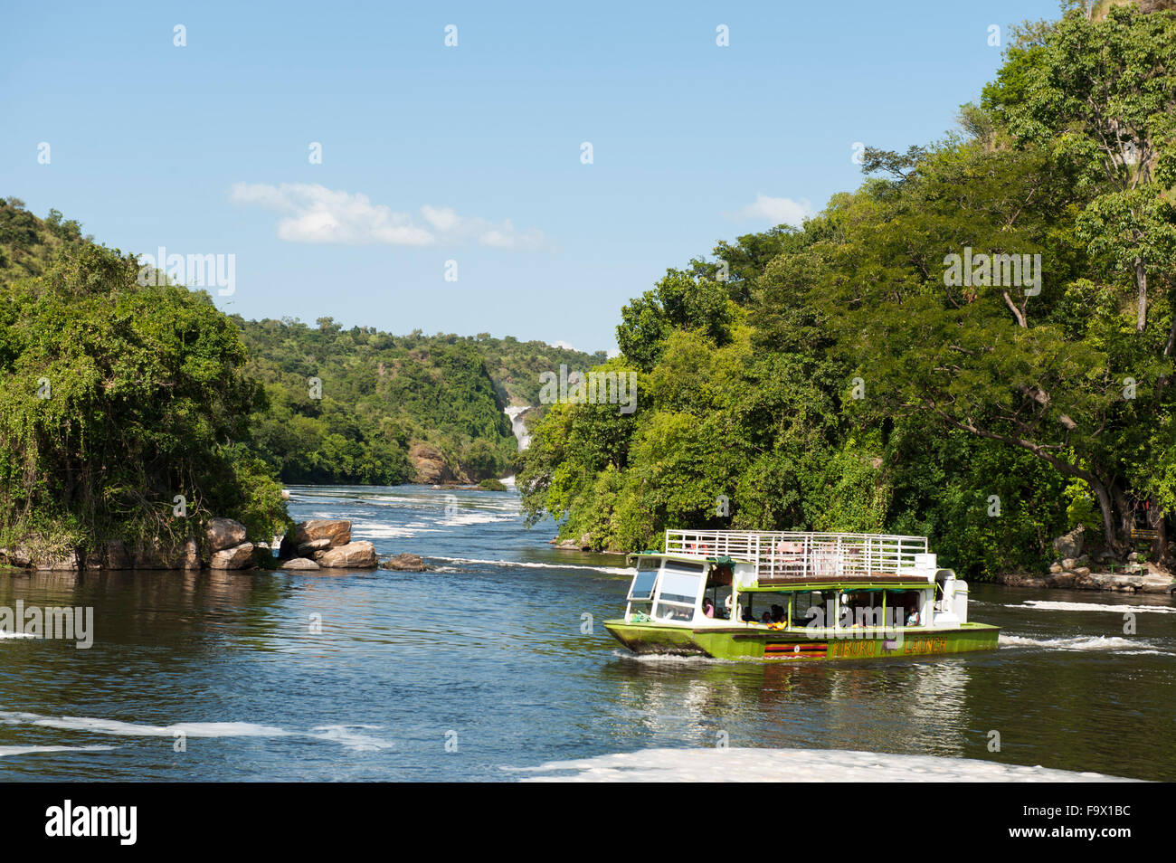 Voyage en bateau sur le Nil Victoria, Murchison Falls National Park, de l'Ouganda Banque D'Images
