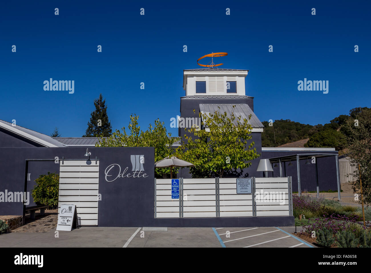 Salle de dégustation, vin tasing chambre, bâtiment, Odette winery Estate Winery, Silverado Trail, Napa Valley, Comté de Napa, California, United States Banque D'Images