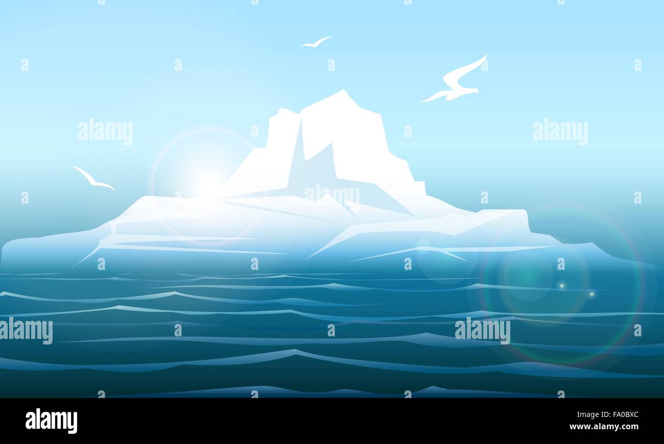Illustration colorée de l'Arctique de l'iceberg dans la mer du Nord. Illustration de Vecteur