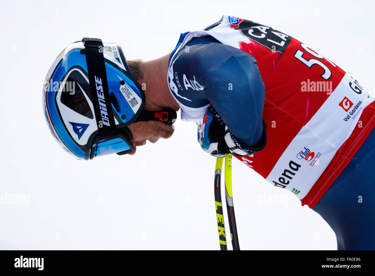 Val Gardena, Italie 18 décembre 2015. Werner Heel (Ita) qui se font concurrence sur les AUDI FIS Coupe du Monde de Ski alpin Super-G race Banque D'Images