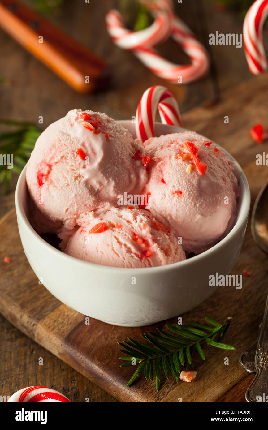 Peppermint Candy Cane fait maison dans un bol de crème glacée Banque D'Images