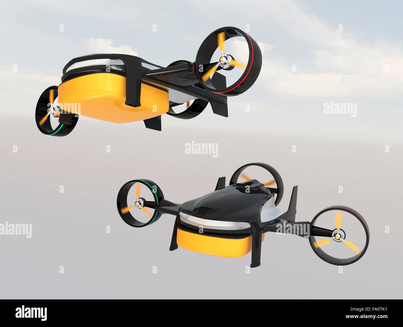 Deux drones volant dans le ciel. Livraison rapide concept. Banque D'Images
