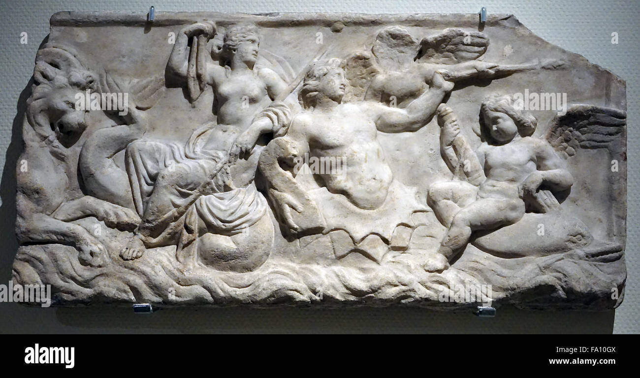 La mariée de Neptune.sarcophage relief marbre Italie 2nd-3rd siècle AD Banque D'Images