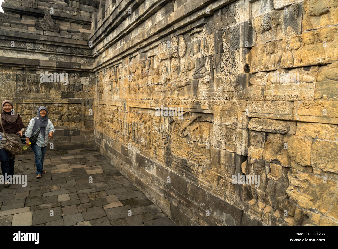 Soulagement à la 9e siècle près de Borobudur Temple bouddhiste Mahayana, Yogyakarta, Java centrale, Indonésie, Asie Banque D'Images