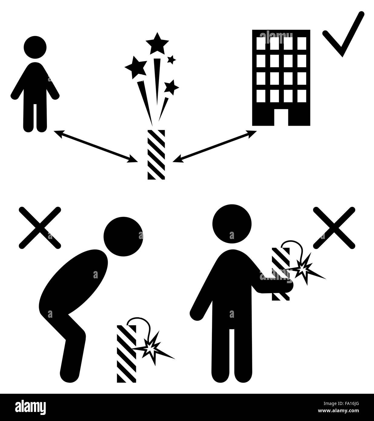 Ensemble de mesures de précaution de sécurité pyrotechniques Règles d'information Illustration de Vecteur