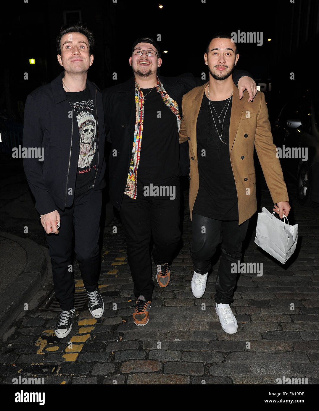 Nick Grimshaw vu quitter Shoreditch House avec son facteur X garçons Mason  et bruit Che Chesterman. Londres. UK comprend : Nick Grimshaw, Mason, Bruit  Che Chesterman Où : London, Royaume-Uni Quand :