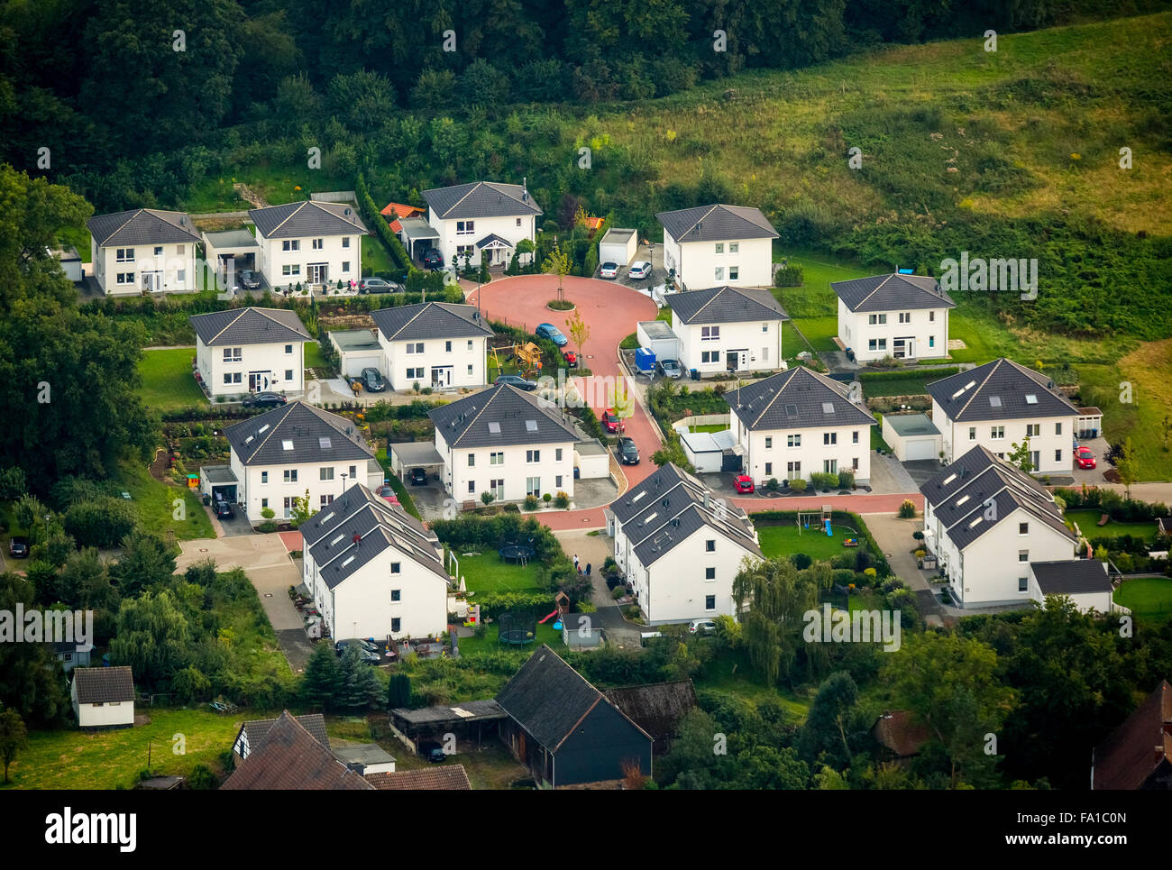 Les maisons unifamiliales, jumelées, l'accession à la propriété, de nouvelles zones résidentielles, Holthausen, Ruhr Hattingen Banque D'Images