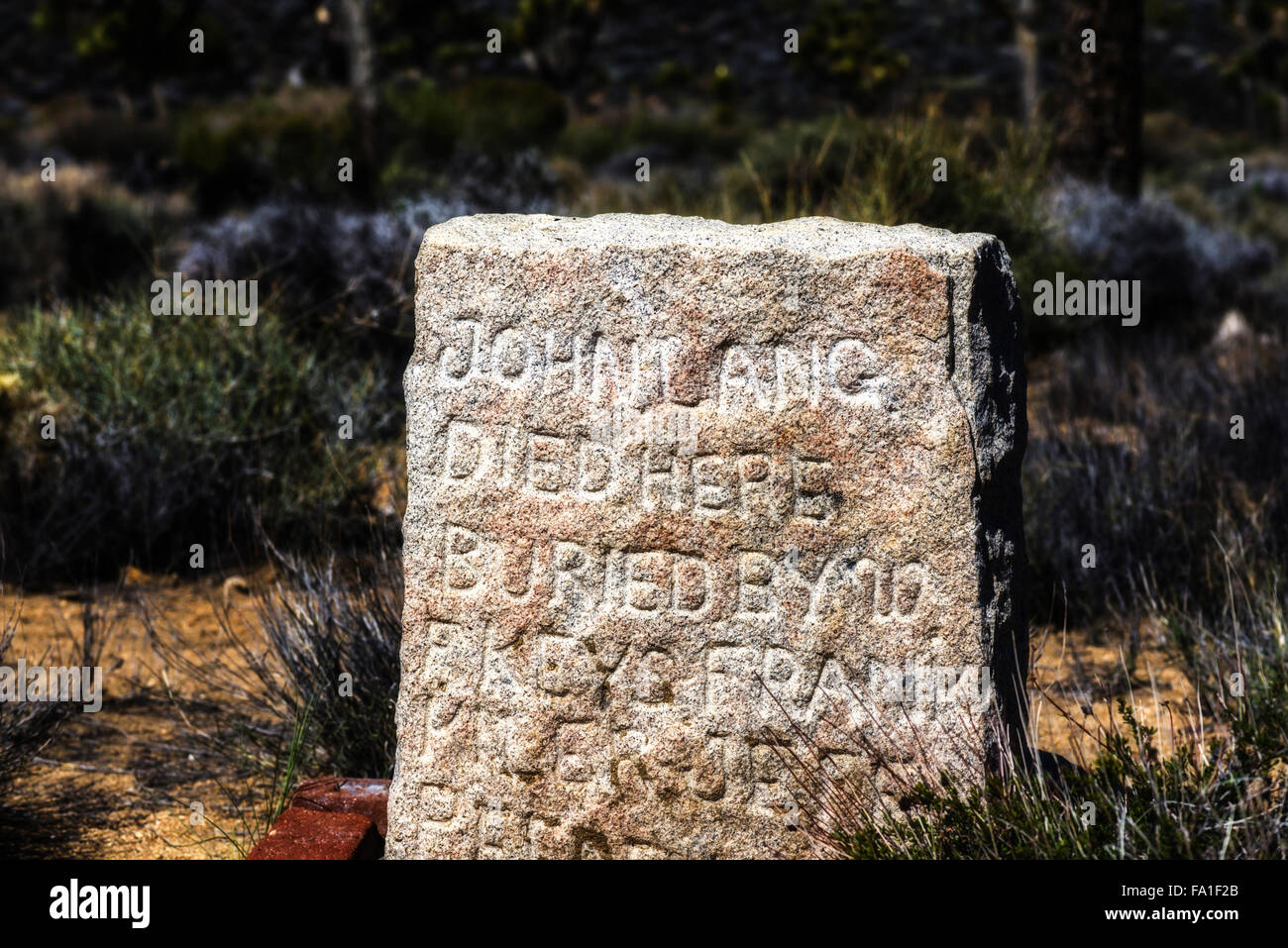 Johnny Lang Tombstone. Le parc national Joshua Tree, California, United States. Banque D'Images