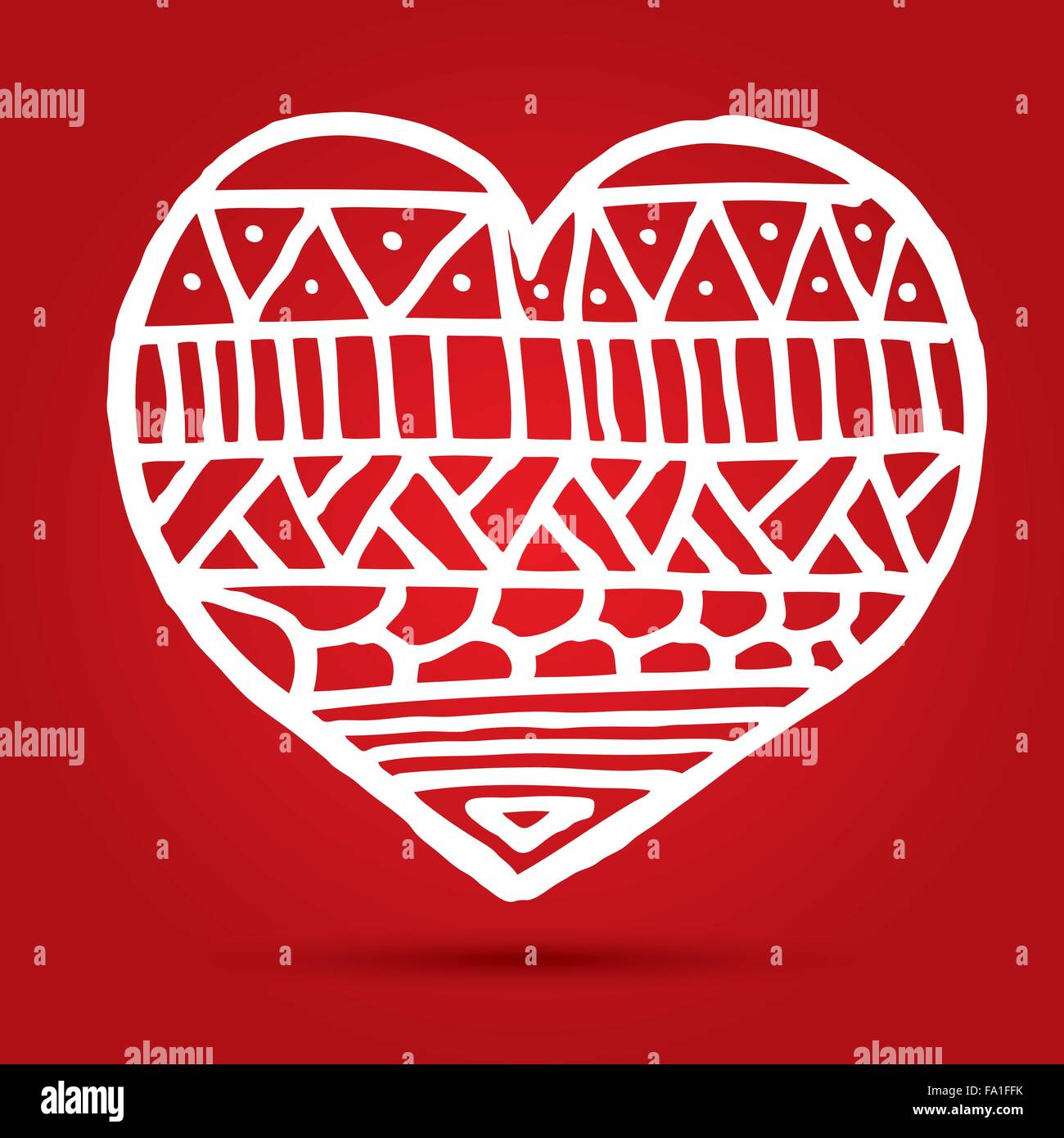 Coeur blanc dessiné à la main sur fond dégradé rouge. Concept de la Saint Valentin. Sketch amour background Illustration de Vecteur