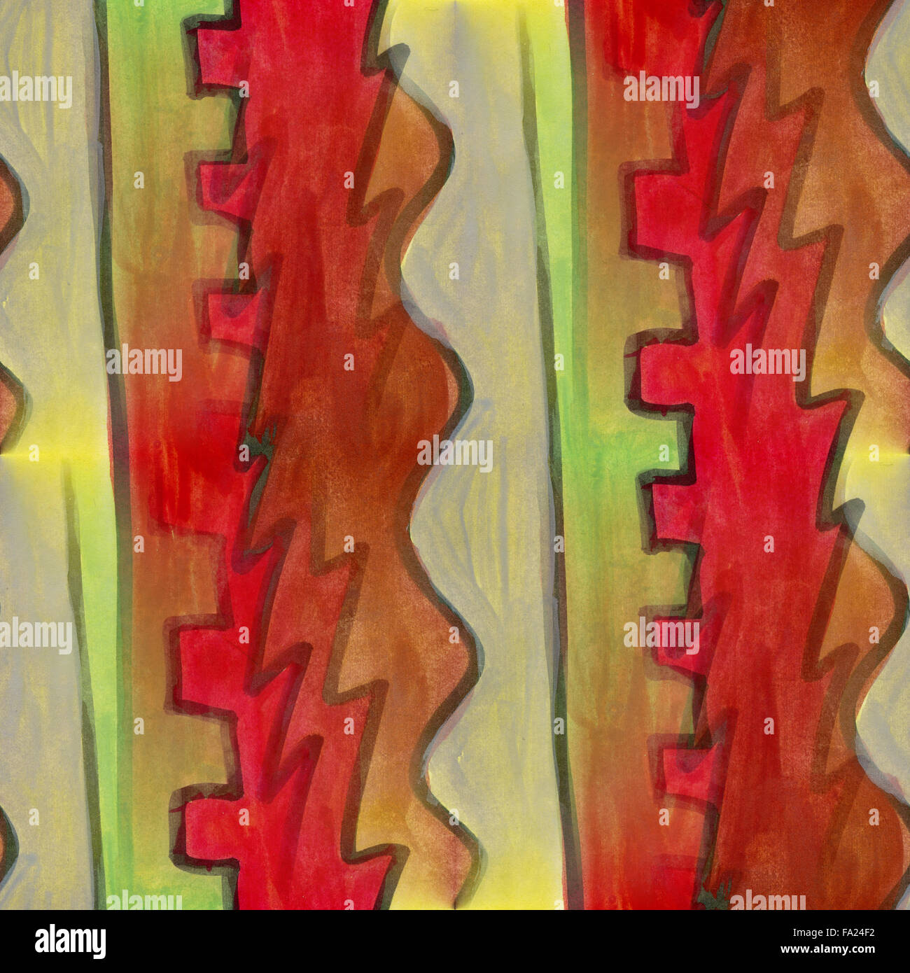 Rayures vert rouge art résumé bande transparente fond d'aquarelle Banque D'Images