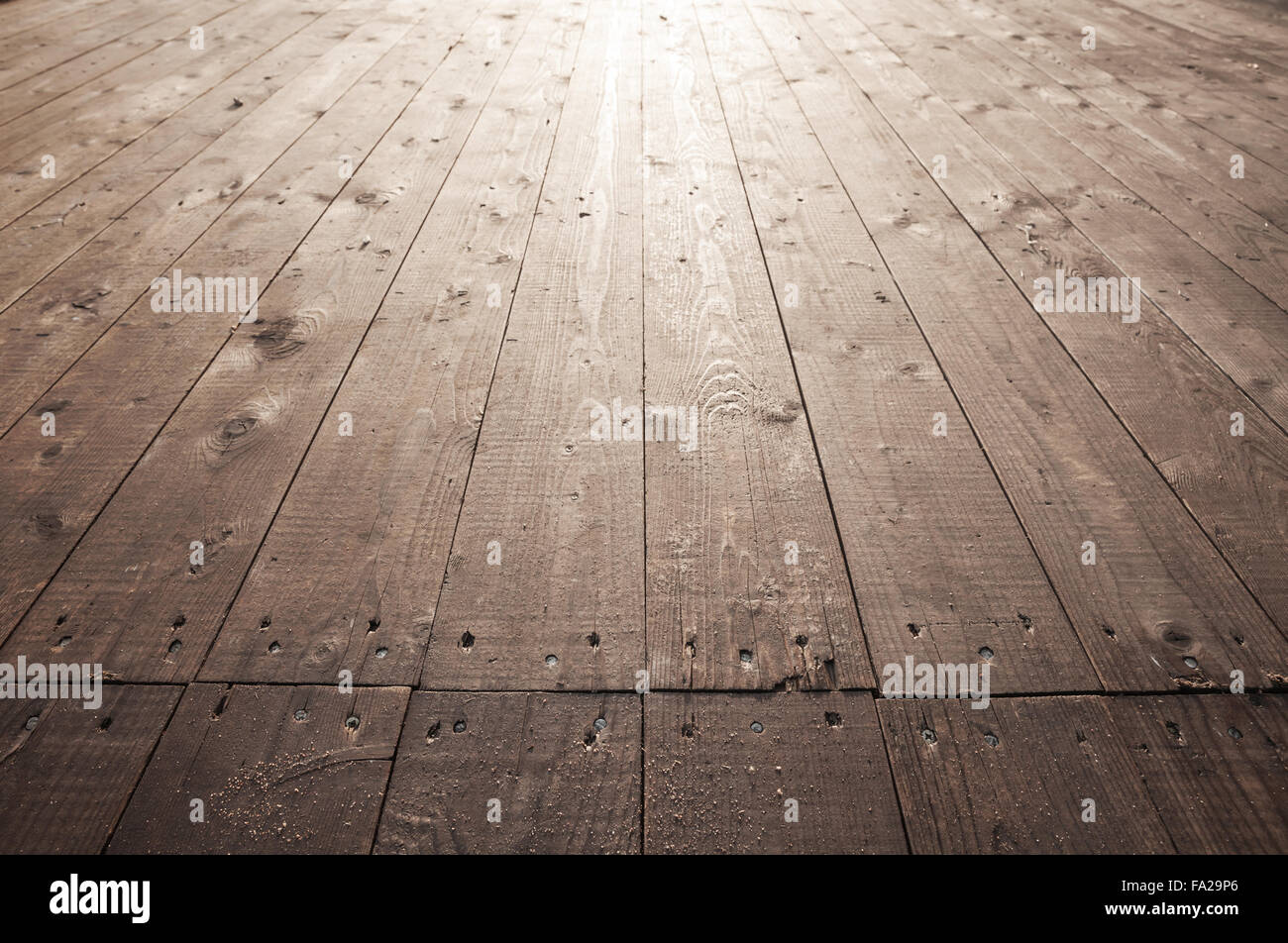 Vieux plancher en bois brun texture de fond avec effet de perspective et de fin Banque D'Images