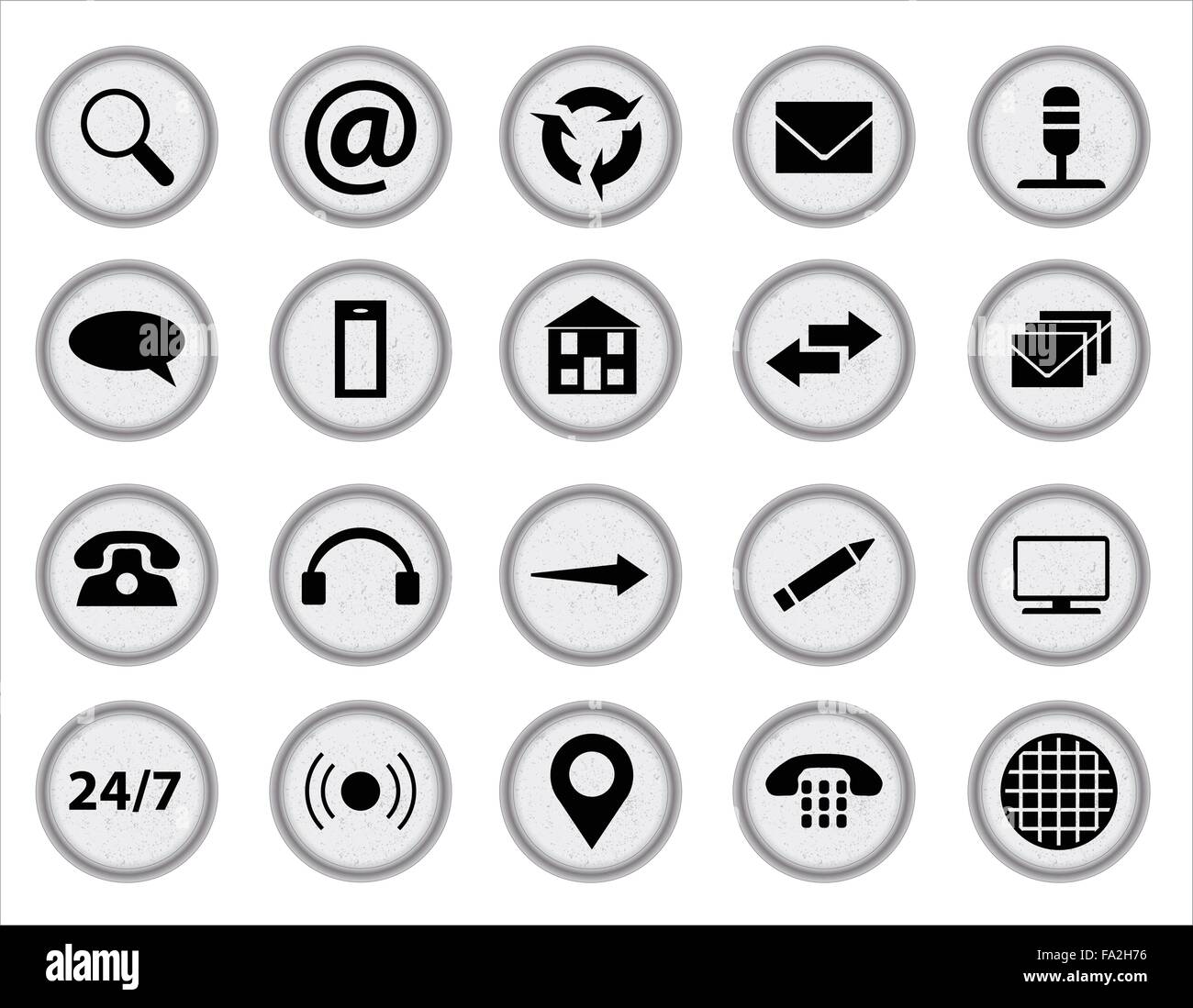 Touches de machines à écrire avec tous les icônes web en médaillon sur un fond blanc Illustration de Vecteur