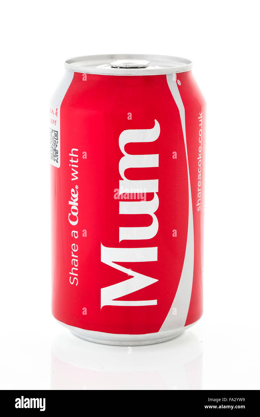 Peut de Coca-Cola, partager un coca avec maman,sur un fond blanc produit pour la promotion 2014 Partager un Coke Banque D'Images