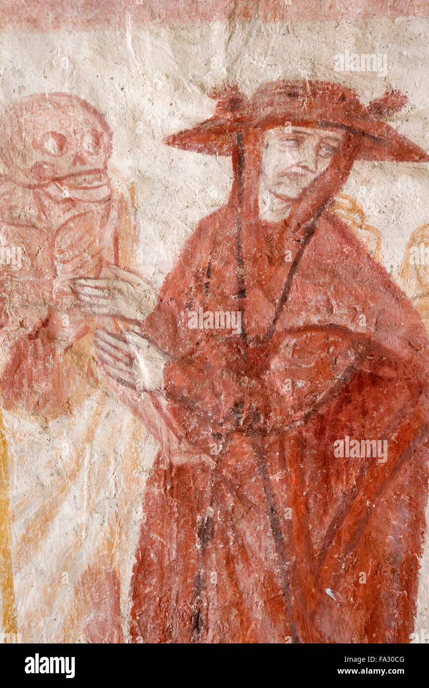 La FertŽ Loupire église. Peinture murale. La danse de mort. 15e siècle. Banque D'Images