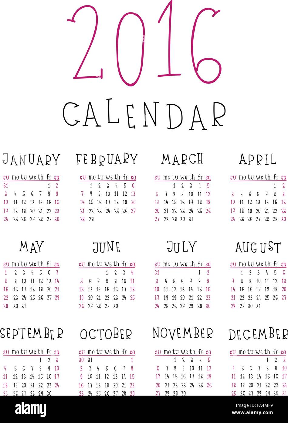 Le calendrier 2016 Illustration de Vecteur