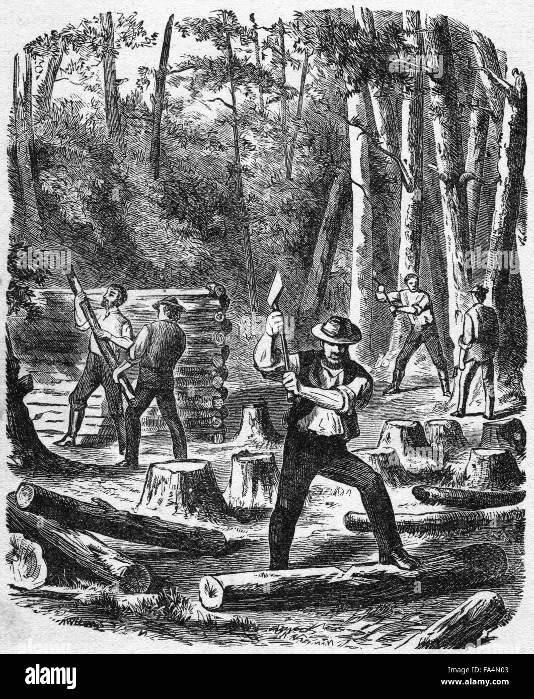 "La construction de la première maison dans la région de Jamestown" Illustration de livre de "horreurs indien ou les massacres de la hommes rouge", par Henry Davenport Northrop, 1891 Banque D'Images