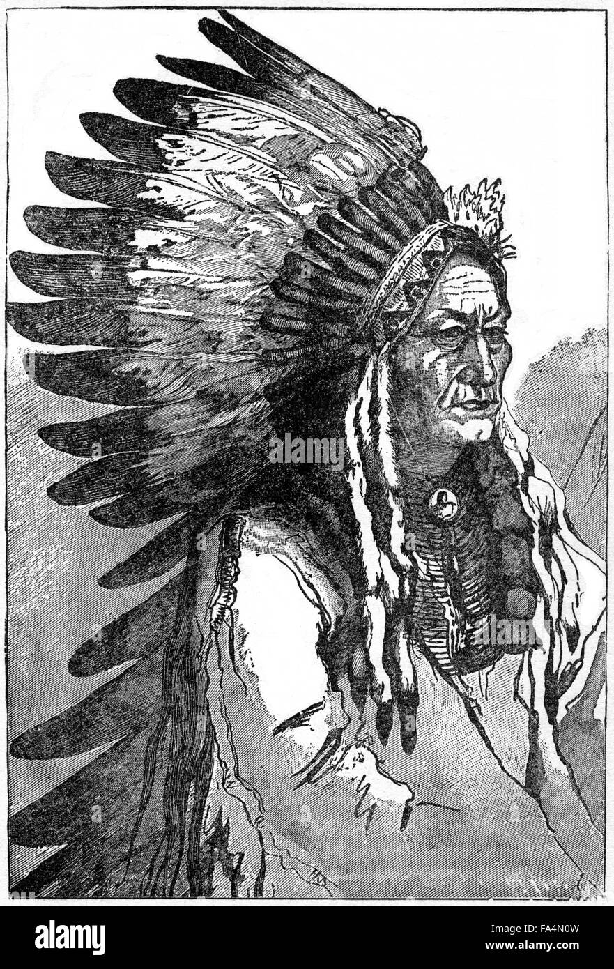 Sitting Bull (1831 à 1890), chef lakota Hunkpapa, War-Dress, livre des illustrations de "horreurs indien ou les massacres de la hommes rouge", par Henry Davenport Northrop, 1891 Banque D'Images